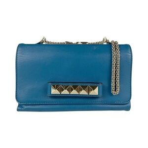 Valentino Garavani Blue Leather Shoulder Bag with Gold Studs